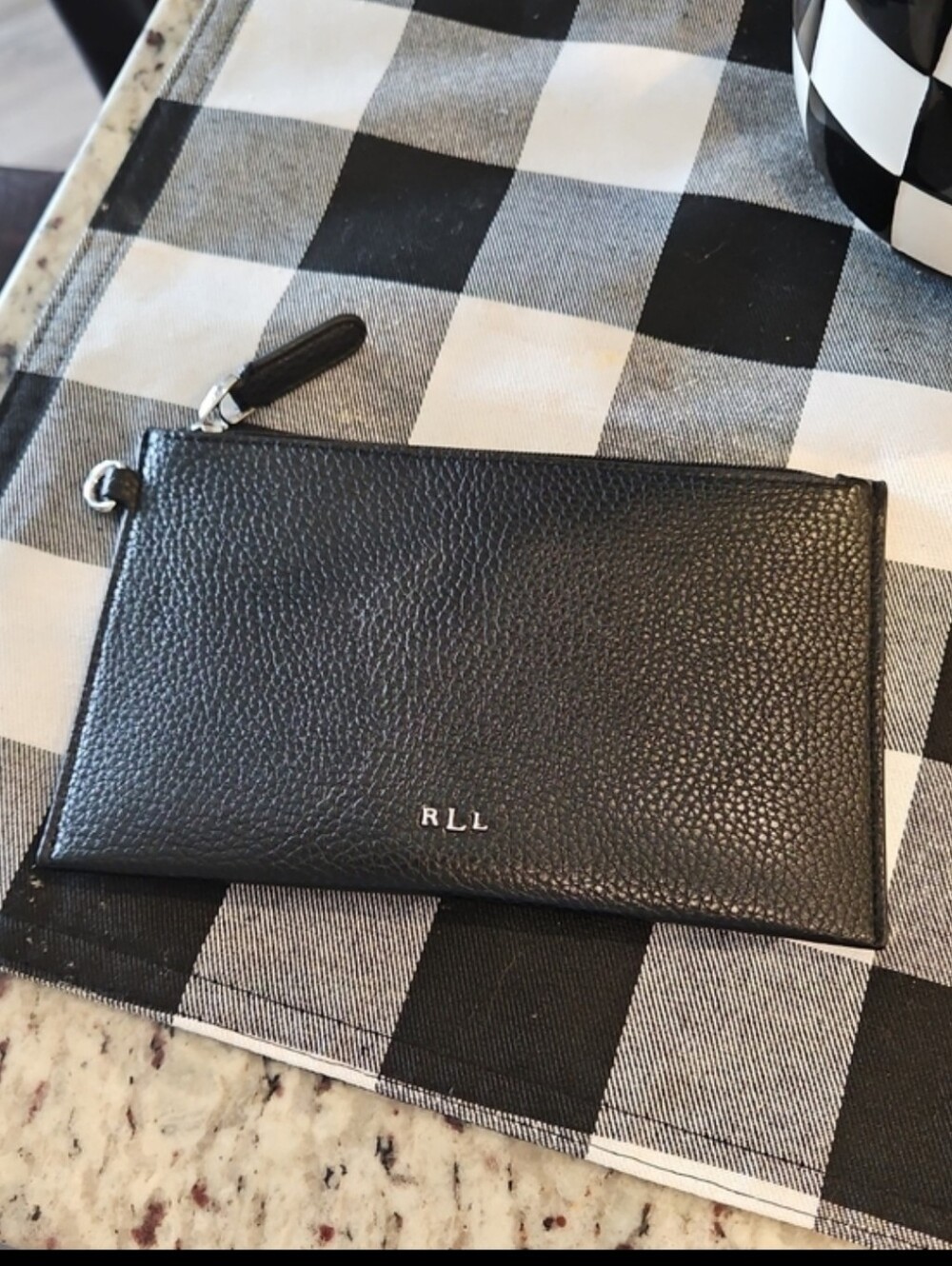 Lauren Ralph Lauren Black Zip Pouch With Floral Lining, 5x8 Inches